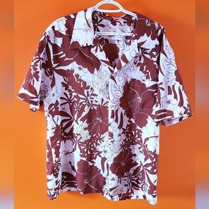 RN37145 1970's Brown Floral Vintage Mens Hawaiian Shirt
